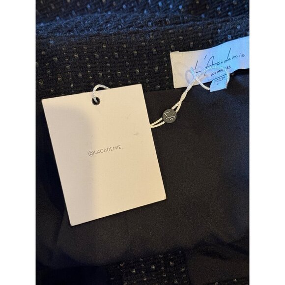 L Academie Skirt Women Large Black Tweed Fringe Hem A Line The Marla Mini NWT - Picture 7 of 10